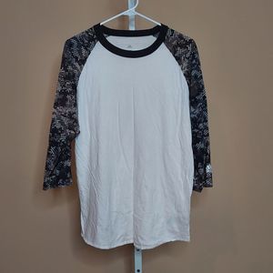 Adidas Raglan Baseball T-shirt Snakeskin Print 3/4 Sleeves & White Large EUC